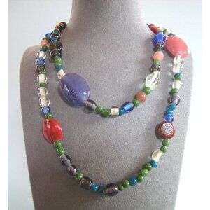 Handmade Multicolor Glass Beaded Necklace 36 inches
